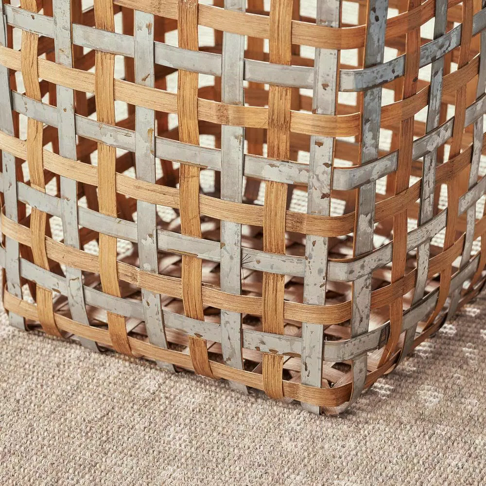 Storage Baskets Home Decorators Collection Home Decorators Collection Square Galvanized Metal And Natural Bamboo Woven Decorative Basket With Handles (Set Of 2) 6 Storage Baskets Home Decorators Collection Home Decorators Collection Square Galvanized Metal And Natural Bamboo Woven Decorative Basket With Handles (Set Of 2) - Image 4