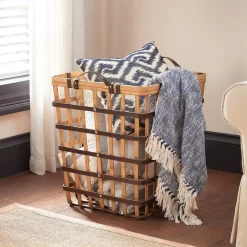 Storage Baskets Home Decorators Collection Square Natural Bamboo And Leather Decorative Basket With Leather Handles