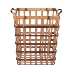 Storage Baskets Home Decorators Collection Square Natural Bamboo And Leather Decorative Basket With Leather Handles -Home Accents shop brown home decorators collection storage baskets p182119 17lxx 76 1000