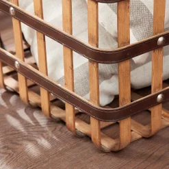 Storage Baskets Home Decorators Collection Square Natural Bamboo And Leather Decorative Basket With Leather Handles -Home Accents shop brown home decorators collection storage baskets p182119 17lxx a0 1000