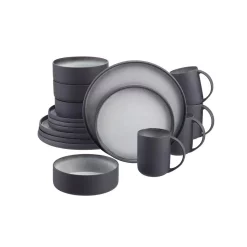 Home Decorators Collection Pierce 16-Piece Charcoal And Shadow Gray Contrast Stoneware Dinnerware Set (Service For 4)