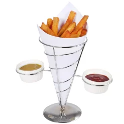 Serveware Creative Home Chrome Iron Wire French Fry Set With Single Cone Holder, 2-Ceramic Ramekins For Dipping Sauce -Home Accents shop chrome finish creative home serving trays 73229 31 1000