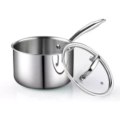 Cookware Cook N Home 3 Qt. Tri-Ply Clad Stainless Steel Sauce Pan With Glass Lid
