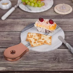 Serveware Creative Home Natural Marble 12-1/8 In. X 8 In. X 1/2 In. H White Cheese Serving Paddle Board With Stainless Steel Copper Trim Handle -Home Accents shop copper creative home cheese board sets 32979 31 1000