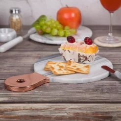 Serveware Creative Home Natural Marble 12-1/8 In. X 8 In. X 1/2 In. H White Cheese Serving Paddle Board With Stainless Steel Copper Trim Handle -Home Accents shop copper creative home cheese board sets 32979 44 1000