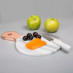 Serveware Creative Home Natural Marble 12-1/8 In. X 8 In. X 1/2 In. H White Cheese Serving Paddle Board With Stainless Steel Copper Trim Handle -Home Accents shop copper creative home cheese board sets 32979 4f 1000