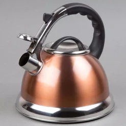 Cookware Creative Home Camille 3.0 Qt. Stainless Steel Whistling Tea Kettle With Aluminum Capsulated Bottom In Metallic Copper -Home Accents shop copper creative home tea kettles 77062 1f 1000