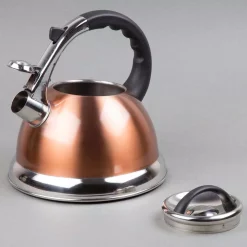 Cookware Creative Home Camille 3.0 Qt. Stainless Steel Whistling Tea Kettle With Aluminum Capsulated Bottom In Metallic Copper -Home Accents shop copper creative home tea kettles 77062 44 1000