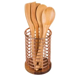 Kitchen Utensils Creative Home Deluxe Acacia Copper Wood And Iron Wire Utensil Tool Holder Crock -Home Accents shop copper creative home utensil holders 50238 44 1000