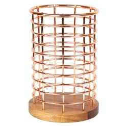 Kitchen Utensils Creative Home Deluxe Acacia Copper Wood And Iron Wire Utensil Tool Holder Crock