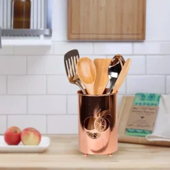 Kitchen Utensils Creative Home Deluxe Copper Plated Metal Utensil Holder Kitchen Tool Crock With Laser Cut Lemon Motif -Home Accents shop copper creative home utensil holders 50246 31 1000