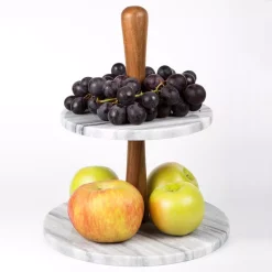 Serveware Creative Home 2-Tier Natural Marble And Acacia Wood Cake Dessert Stand, Fruit Plate, Pastry Server, Off-White 12 Serveware Creative Home 2-Tier Natural Marble And Acacia Wood Cake Dessert Stand, Fruit Plate, Pastry Server, Off-White -Home Accents shop creative home cake stands tiered cake stands 32981 44 1000