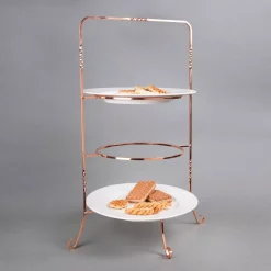 Serveware Creative Home 3-Tier Copper Plated Dinner Plate Rack, Party Food Server, Serving Rack, Fruit Presentation, Party Food Server Display -Home Accents shop creative home cake stands tiered cake stands 50233 31 1000