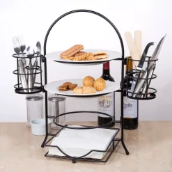 Serveware Creative Home 3-Tier Black Buffet Caddy Serving Rack With 2-Detachable Napkin Flatware Holders -Home Accents shop creative home cake stands tiered cake stands 50273 31 1000