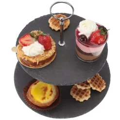 Serveware Creative Home 2-Tier Black Natural Slate Cake Stand Dessert Serving Plate Party Food Server -Home Accents shop creative home cake stands tiered cake stands 73494 44 1000