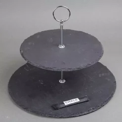 Serveware Creative Home 2-Tier Black Natural Slate Cake Stand Dessert Serving Plate Party Food Server -Home Accents shop creative home cake stands tiered cake stands 73494 4f 1000