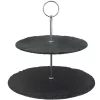 Serveware Creative Home 2-Tier Black Natural Slate Cake Stand Dessert Serving Plate Party Food Server