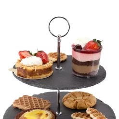 Serveware Creative Home 2-Tier Black Natural Slate Cake Stand Dessert Serving Plate Party Food Server -Home Accents shop creative home cake stands tiered cake stands 73494 fa 1000
