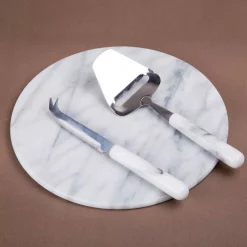 Serveware Creative Home Stainless Steel Cheese Cutter Slicer And Cheese Knife With Natural White Marble Handle (Set Of 2) -Home Accents shop creative home cheese board sets 33132 1f 1000