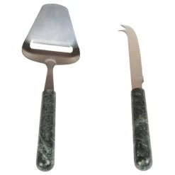 Serveware Creative Home Stainless Steel Cheese Cutter Slicer And Cheese Knife With Natural Green Marble Handle (Set Of 2)