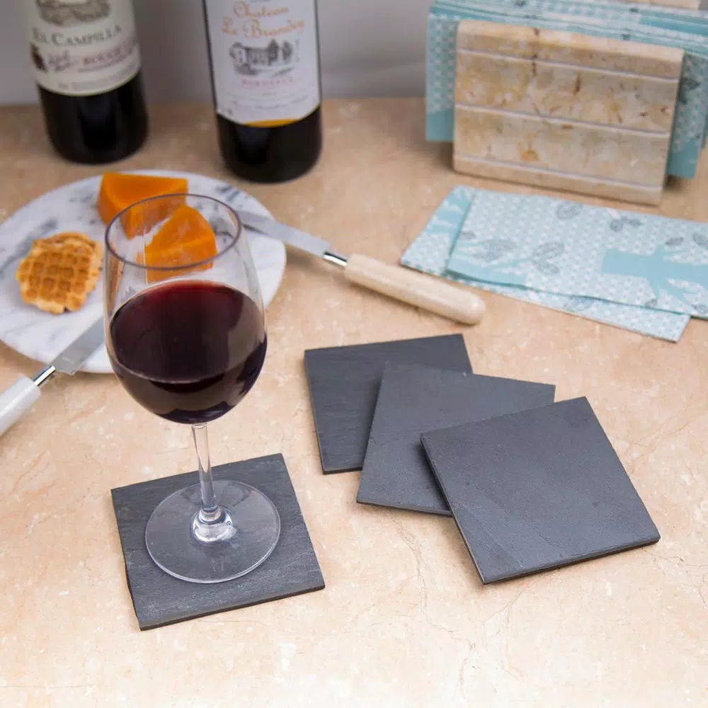 Bar Accessories Creative Home Natural Dark Gray Slate Coaster 4 In. X 4 In. (Set Of 4) 10 Bar Accessories Creative Home Natural Dark Gray Slate Coaster 4 In. X 4 In. (Set Of 4) - Image 8