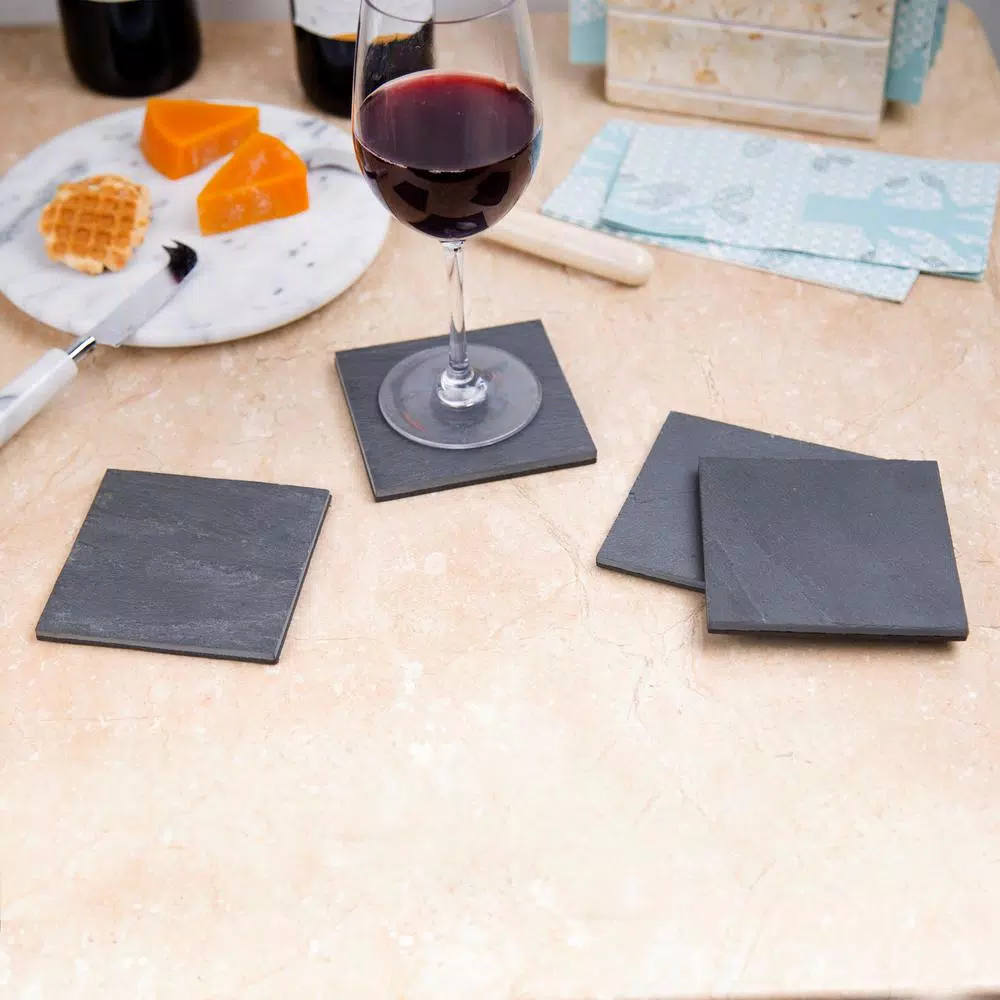 Bar Accessories Creative Home Natural Dark Gray Slate Coaster 4 In. X 4 In. (Set Of 4) 8 Bar Accessories Creative Home Natural Dark Gray Slate Coaster 4 In. X 4 In. (Set Of 4) - Image 6