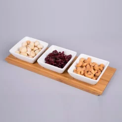 Serveware Creative Home 4-Pieces Stoneware Square Bowls And Natural Bamboo Serving Dishes For Parties Rectangular Tray Snack Serving Set -Home Accents shop creative home condiment servers 43002 1f 1000
