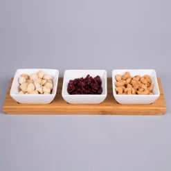 Serveware Creative Home 4-Pieces Stoneware Square Bowls And Natural Bamboo Serving Dishes For Parties Rectangular Tray Snack Serving Set -Home Accents shop creative home condiment servers 43002 44 1000