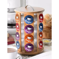 Serveware Creative Home Natural Bamboo Single Serve Revolving Carousel Coffee Pod Holder Organizer -Home Accents shop creative home condiment servers 73460 1f 1000