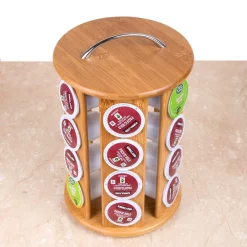 Serveware Creative Home Natural Bamboo Single Serve Revolving Carousel Coffee Pod Holder Organizer -Home Accents shop creative home condiment servers 73460 4f 1000