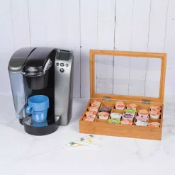Serveware Creative Home Natural Bamboo Single Serve Drawer Coffee Pod Holder Organizer With Acrylic Cover -Home Accents shop creative home condiment servers 73461 31 1000