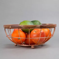 Countertop Storage Creative Home Deluxe Acacia Copper Plated Wood And Iron Wire Fruit Basket Fruit Bowl -Home Accents shop creative home fruit baskets 50237 4f 1000