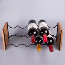 Bar Accessories Creative Home Acacia Wood And Black Wire Wine Rack, Whine Bottle Holder, Free Standing Wine Bottle Rack -Home Accents shop creative home wine racks 50253 44 1000