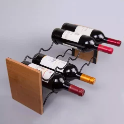 Bar Accessories Creative Home Acacia Wood And Black Wire Wine Rack, Whine Bottle Holder, Free Standing Wine Bottle Rack -Home Accents shop creative home wine racks 50253 4f 1000