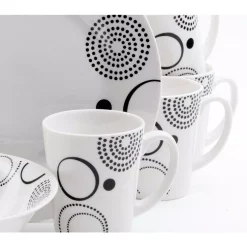 Gibson Home 12-Piece Mid-century Decorated With Black Geometric Design On White Porcelain Dinnerware Set (Service For 4) -Home Accents shop decorated with black geometric design on white gibson home dinnerware sets 102227 12rm 4f 1000