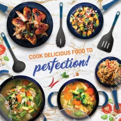 NutriChef Home Kitchen 11- Piece Aluminum Cookware Set In Blue -Home Accents shop diamond ceramic exterior nutrichef cookware sets nccw11bd 31 1000