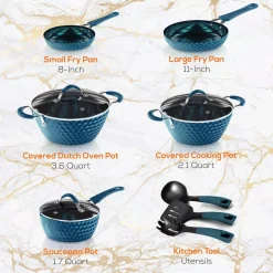 NutriChef Home Kitchen 11- Piece Aluminum Cookware Set In Blue -Home Accents shop diamond ceramic exterior nutrichef cookware sets nccw11bd c3 1000