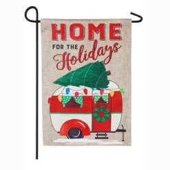 Outdoor Christmas Decorations Evergreen 18 In. X 12.5 In. Home For The Holidays Camper Garden Burlap Flag