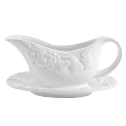 Serveware Gibson Home Fruitful 8 In. White Gravy Boat With Saucer