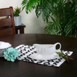 Serveware Gibson Home Caf Posh 15 Oz.White Color Gravy Boat With Saucer -Home Accents shop gibson home condiment servers 985106430m 4f 1000