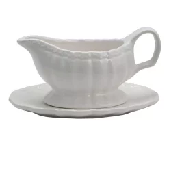 Serveware Gibson Home Caf Posh 15 Oz.White Color Gravy Boat With Saucer