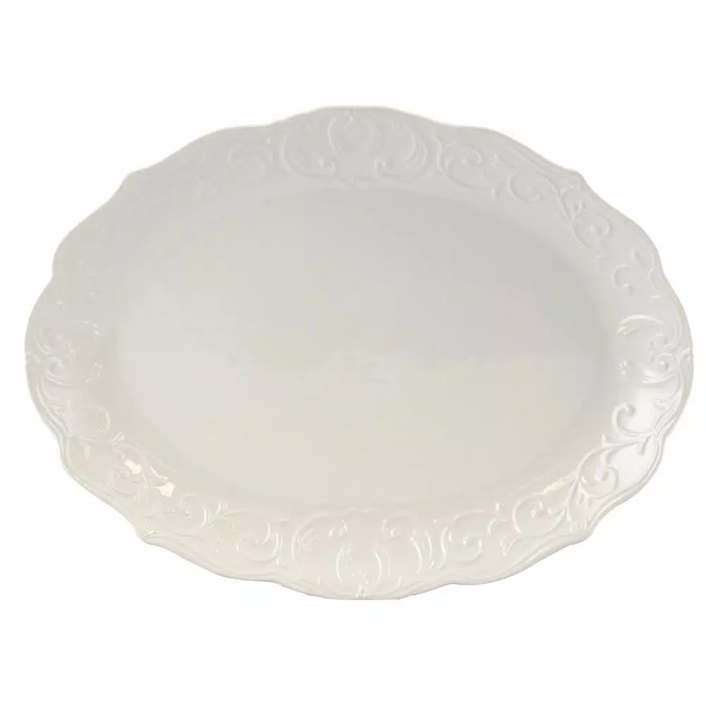 Serveware Gibson Home Royal Abbey White Durastone Oval Embossed Platter 4 Serveware Gibson Home Royal Abbey White Durastone Oval Embossed Platter - Image 2