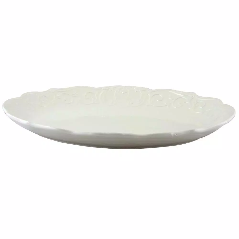 Serveware Gibson Home Royal Abbey White Durastone Oval Embossed Platter 3 Serveware Gibson Home Royal Abbey White Durastone Oval Embossed Platter
