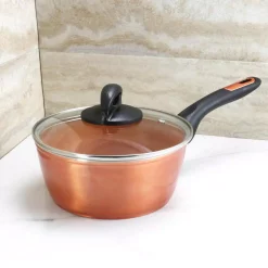 Cookware Gibson Home Hummington 1.7 Qt. Aluminum Ceramic Nonstick Sauce Pan In Metallic Copper With Glass Lid -Home Accents shop gibson home sauce pans 985111962m fa 1000