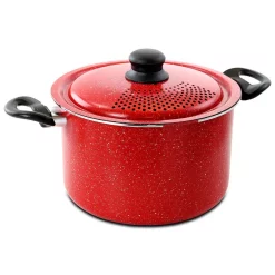 Cookware Gibson Home Granita 6 Qt. Aluminum Pasta Pot In Red Speckle With Lid