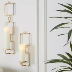 Candle Holders Home Decorators Collection Gold Metal Wall Sconce Candle Holder (Set Of 2) -Home Accents shop gold home decorators collection candle holders 13886 01hd 40 1000