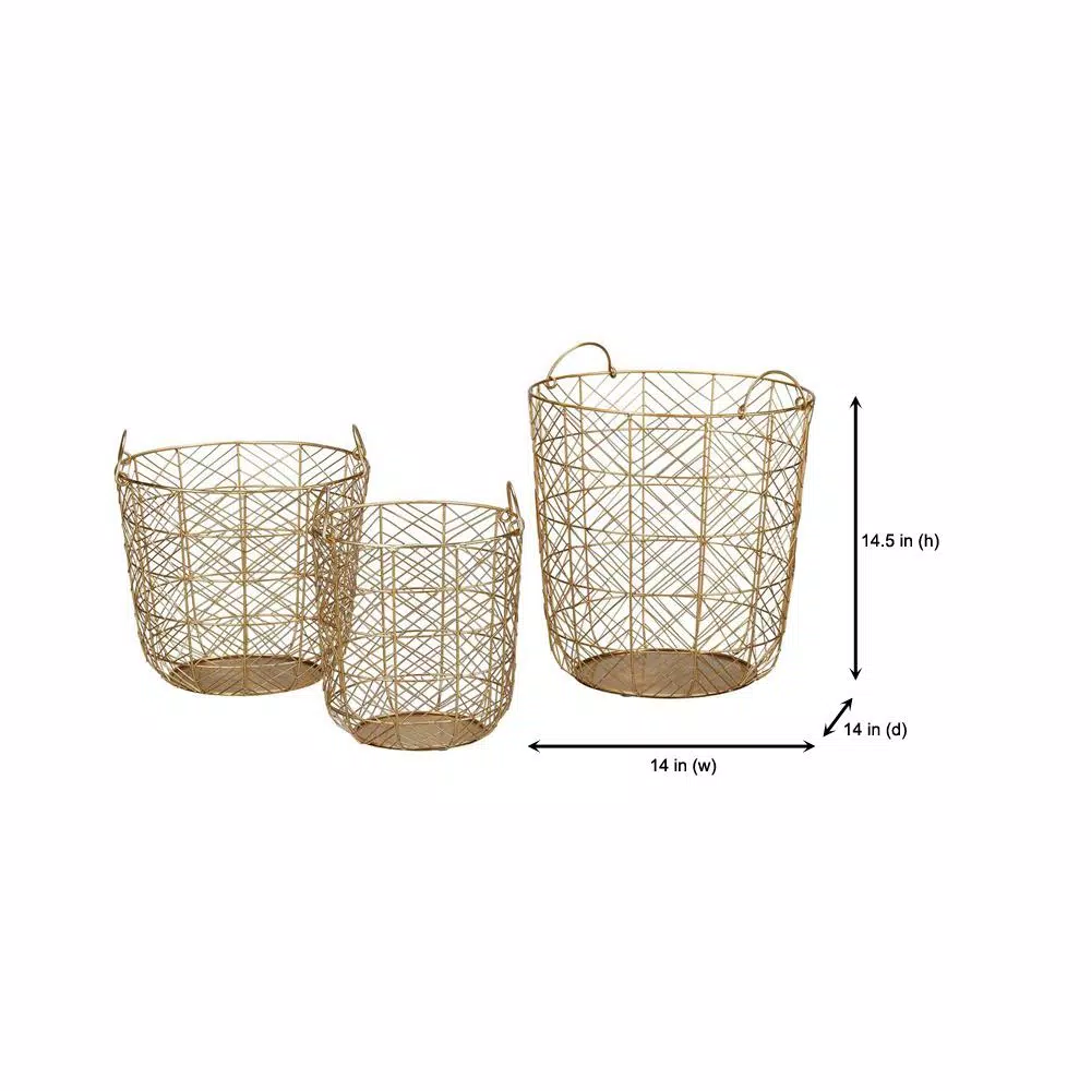 Storage Baskets Home Decorators Collection Round Gold Metal Wire Decorative Basket (Set Of 3) 4 Storage Baskets Home Decorators Collection Round Gold Metal Wire Decorative Basket (Set Of 3) - Image 2