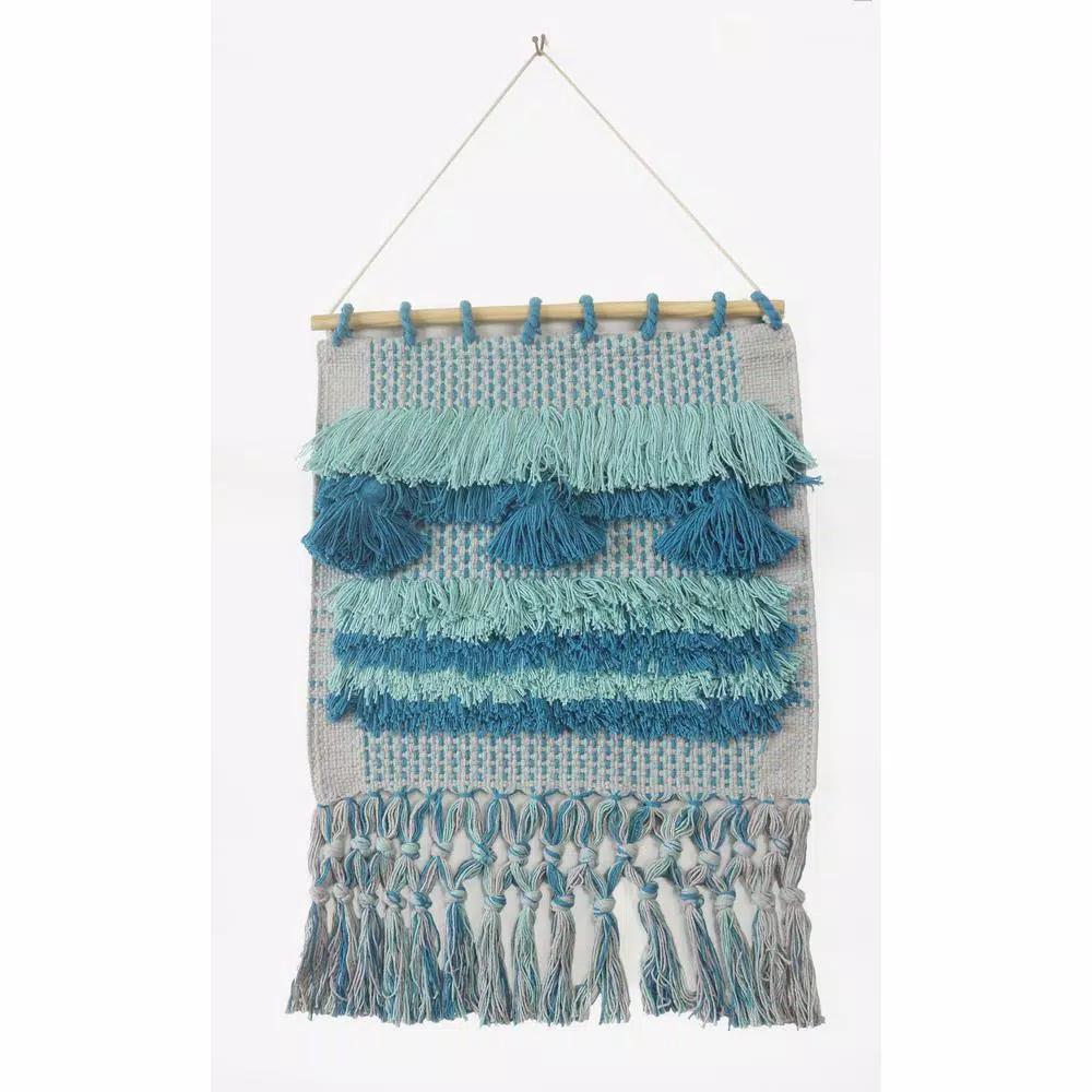 Wall Accents LR Home Coast Gray / Teal Fringed Wall Tapestry 3 Wall Accents LR Home Coast Gray / Teal Fringed Wall Tapestry