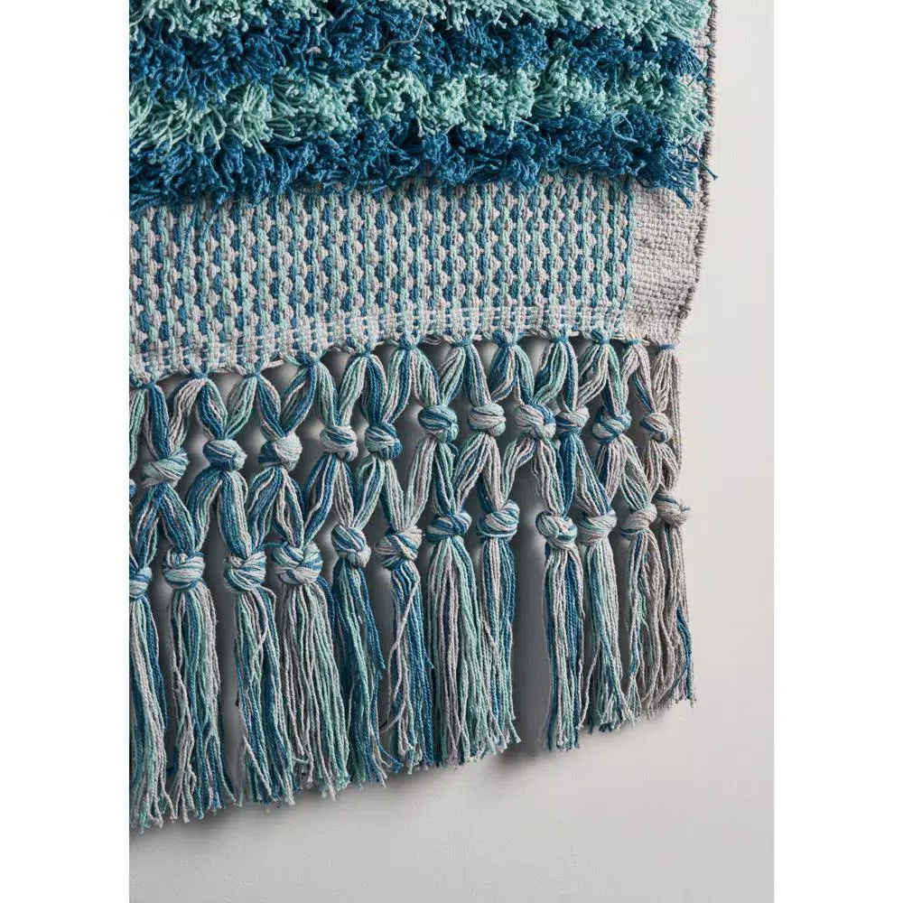 Wall Accents LR Home Coast Gray / Teal Fringed Wall Tapestry 4 Wall Accents LR Home Coast Gray / Teal Fringed Wall Tapestry - Image 2