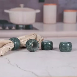 Countertop Storage Creative Home Natural Green Marble Napkin Ring Holder Set For Fine Dinning, Wedding, Ceremony, Party Gathering (Set Of 4-Pieces)